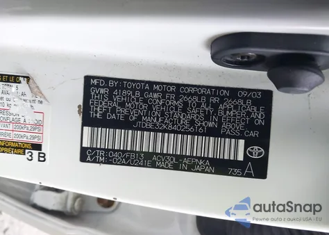 2004 Toyota Camry Le from USA, damaged, VIN JTDBE32K840256161